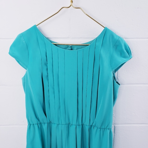 Pleated Turquoise Lime Green Colorblock Dress with Belt RK Originals Size 14 - Picture 4 of 11